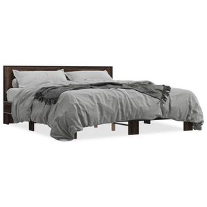vidaXL Cadru de pat, stejar maro, 200x200 cm, lemn prelucrat și metal imagine