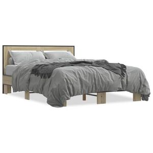 vidaXL Cadru de pat, stejar sonoma, 140x200cm, lemn prelucrat și metal imagine