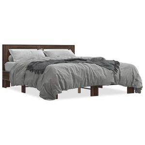 vidaXL Cadru de pat, stejar maro, 150x200 cm, lemn prelucrat și metal imagine