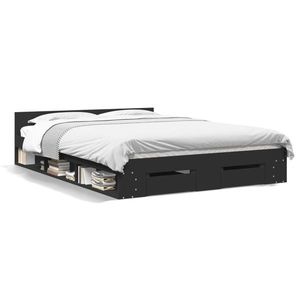 vidaXL Cadru de pat cu sertare, negru, 140x190 cm, lemn prelucrat imagine