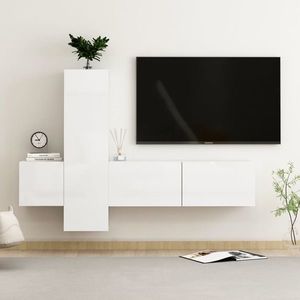 vidaXL Set de dulapuri TV, 3 piese, alb extralucios, lemn prelucrat imagine