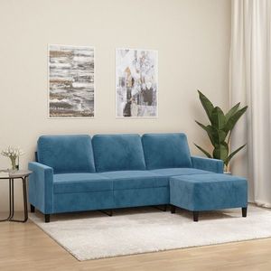 vidaXL Canapea cu 3 locuri și taburet, albastru, 180 cm, catifea imagine