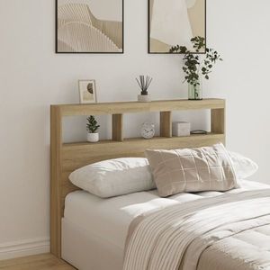 vidaXL Tăblie de pat cu dulap și LED, stejar sonoma, 140x17x102 cm imagine