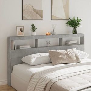 vidaXL Tăblie de pat cu dulap și LED, gri beton, 200x17x102 cm imagine