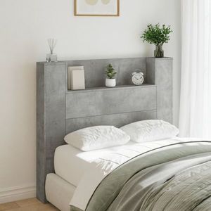 vidaXL Tăblie de pat cu dulap și LED, gri beton, 120x16, 5x103, 5 cm imagine