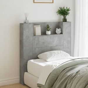 vidaXL Tăblie de pat cu dulap și LED, gri beton, 100x16, 5x103, 5 cm imagine