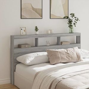 vidaXL Tăblie de pat cu dulap și LED, gri sonoma, 180x17x102 cm imagine