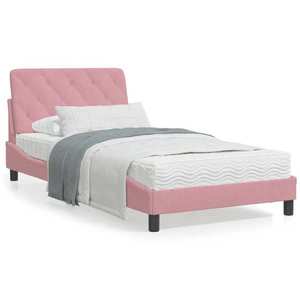vidaXL Cadru de pat cu lumini LED, roz, 100x200 cm, catifea imagine