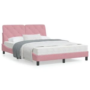 vidaXL Cadru de pat cu lumini LED, roz, 140x190 cm, catifea imagine