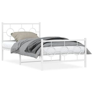 vidaXL Cadru de pat metalic cu tăblie de cap/picioare, alb, 100x190 cm imagine