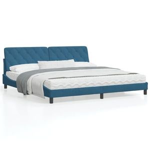 vidaXL Cadru de pat cu lumini LED, albastru, 200x200 cm, catifea imagine
