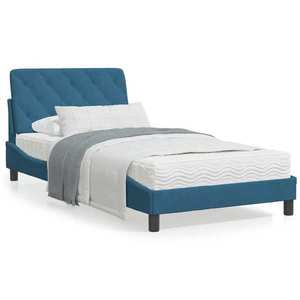 vidaXL Cadru de pat cu tăblie, albastru, 100x200 cm, catifea imagine