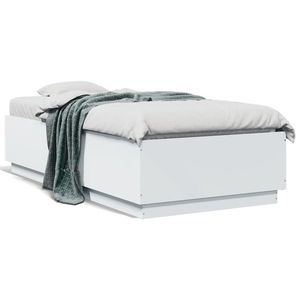 vidaXL Cadru de pat cu lumini LED, alb, 90x190 cm, lemn prelucrat imagine