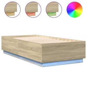 vidaXL Cadru de pat cu LED stejar sonoma 75x190 cm lemn prelucrat imagine