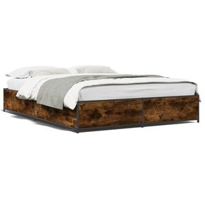 vidaXL Cadru de pat, stejar afumat 140x190 cm lemn prelucrat și metal imagine