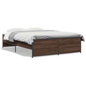 vidaXL Cadru de pat, stejar maro, 120x200 cm, lemn prelucrat și metal imagine