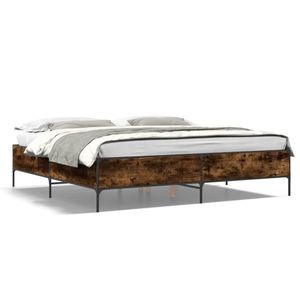 vidaXL Cadru de pat, stejar fumuriu 180x200 cm lemn prelucrat și metal imagine