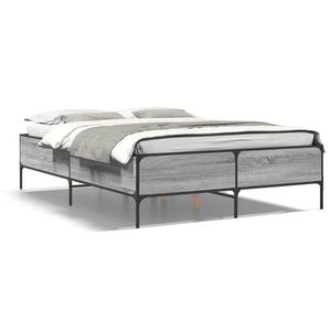 vidaXL Cadru de pat, gri sonoma, 160x200 cm, lemn prelucrat și metal imagine