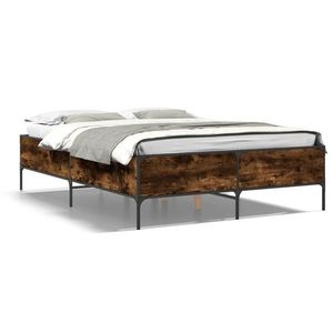 vidaXL Cadru de pat, stejar afumat 135x190 cm lemn prelucrat și metal imagine