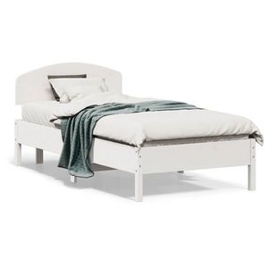 vidaXL Cadru de pat cu tăblie, alb, 90x190 cm, lemn masiv pin imagine