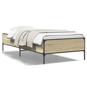 vidaXL Cadru de pat, stejar sonoma, 100x200cm, lemn prelucrat și metal imagine