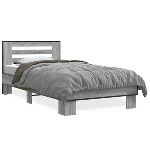 vidaXL Cadru de pat, gri sonoma, 90x200 cm, lemn prelucrat și metal imagine