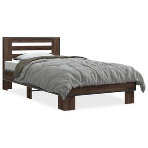 vidaXL Cadru de pat, stejar maro, 90x190 cm, lemn prelucrat și metal imagine