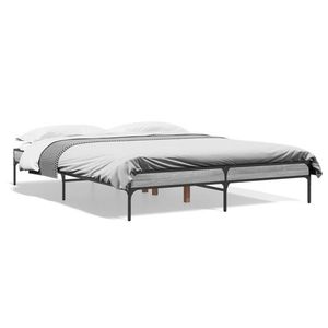 vidaXL Cadru de pat, gri sonoma, 150x200 cm, lemn prelucrat și metal imagine
