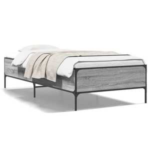 vidaXL Cadru de pat, gri sonoma, 90x200 cm, lemn prelucrat și metal imagine