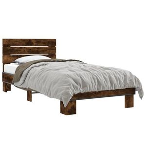 vidaXL Cadru de pat, stejar fumuriu, 90x200cm, lemn prelucrat și metal imagine