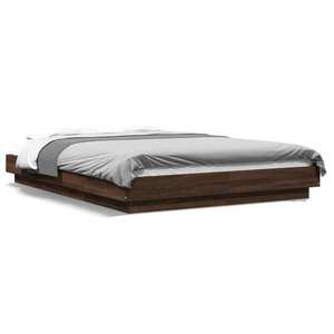 vidaXL Cadru de pat cu lumini LED stejar maro 140x200cm lemn prelucrat imagine