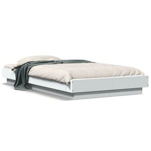 vidaXL Cadru de pat cu lumini LED, alb, 100x200 cm, lemn prelucrat imagine