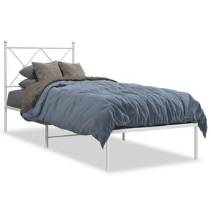 vidaXL Cadru de pat metalic cu tăblie, alb, 75x190 cm imagine