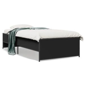 vidaXL Cadru de pat, negru, 90x200 cm, lemn prelucrat și metal imagine