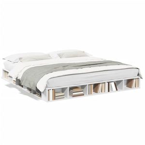 vidaXL Cadru de pat, alb, 200x200 cm, lemn prelucrat imagine