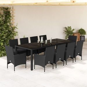 vidaXL Set mobilier de grădină cu perne 11piese negru poliratan&sticlă imagine