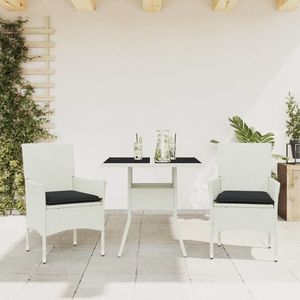 vidaXL Set mobilier de grădină cu perne 3 piese alb poliratan & sticlă imagine