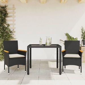 vidaXL Set mobilier de grădină cu perne 3 piese negru poliratan&sticlă imagine