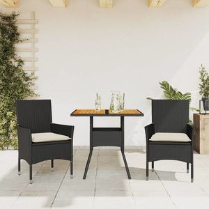 vidaXL Set mobilier grădină perne 3 piese negru poliratan/lemn acacia imagine