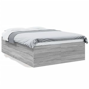 vidaXL Cadru de pat, gri sonoma, 135x190 cm, lemn prelucrat imagine