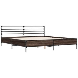 vidaXL Cadru de pat, stejar maro, 200x200 cm, lemn prelucrat și metal imagine