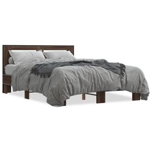vidaXL Cadru de pat, stejar maro, 140x190 cm, lemn prelucrat și metal imagine