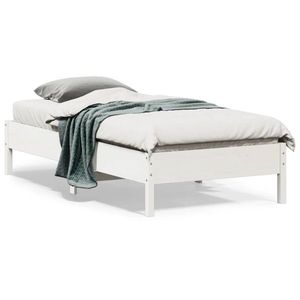 vidaXL Cadru de pat, alb, 75x190 cm, lemn masiv de pin imagine