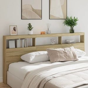 vidaXL Tăblie de pat cu dulap și LED, stejar sonoma, 220x17x102 cm imagine