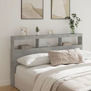 vidaXL Tăblie de pat cu dulap și LED, gri beton, 180x17x102 cm imagine