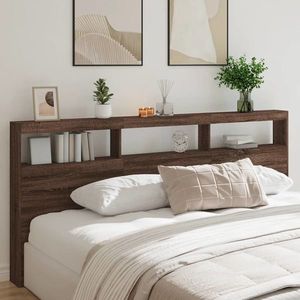 vidaXL Tăblie de pat cu dulap și LED, stejar maro, 220x17x102 cm imagine
