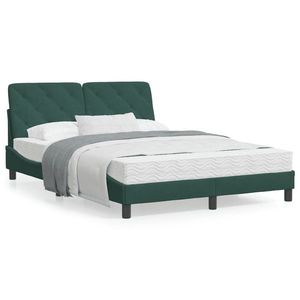 vidaXL Cadru de pat cu lumini LED, verde închis, 140x190 cm, catifea imagine