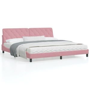 vidaXL Cadru de pat cu lumini LED, roz, 200x200 cm, catifea imagine