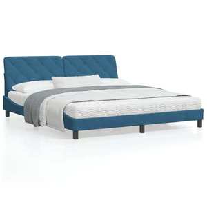 vidaXL Cadru de pat cu lumini LED, albastru, 180x200 cm, catifea imagine