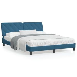 vidaXL Cadru de pat cu lumini LED, albastru, 160x200 cm, catifea imagine